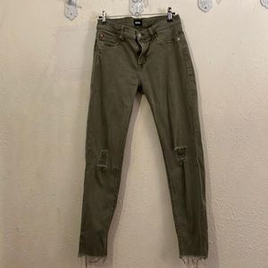 Hudson distressed army green skinny jeans